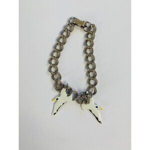 Vintage Seagull Enamel Bracelet, Silver Tone Bracelet with Seagull Charms, 80s